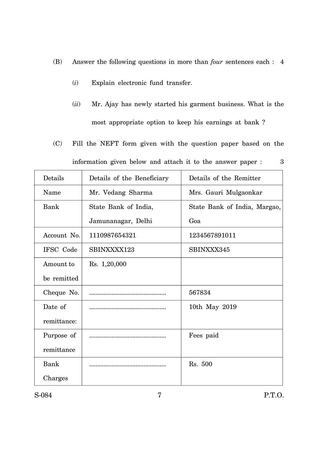 Goa Board Class 10 Banking Financial Services Insurance Bfsi (March 2019) Question Paper - Page 7