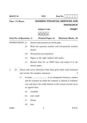 Goa Board Class 10 Banking Financial Services Insurance Bfsi (March 2019) Question Paper