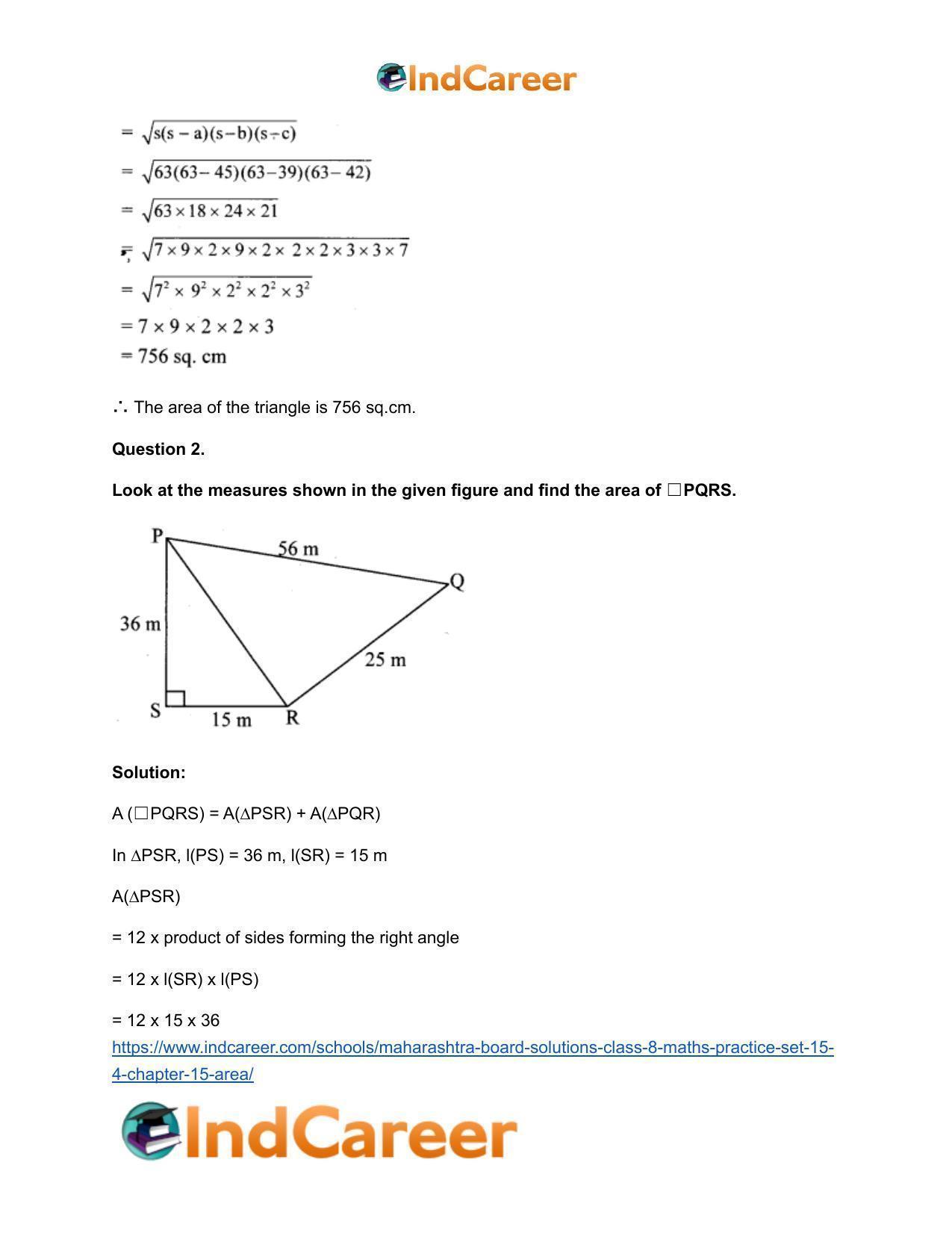 Maharashtra Board Solutions Class 8-Maths (Practice Set 15.4): Chapter 15- Area - Page 3