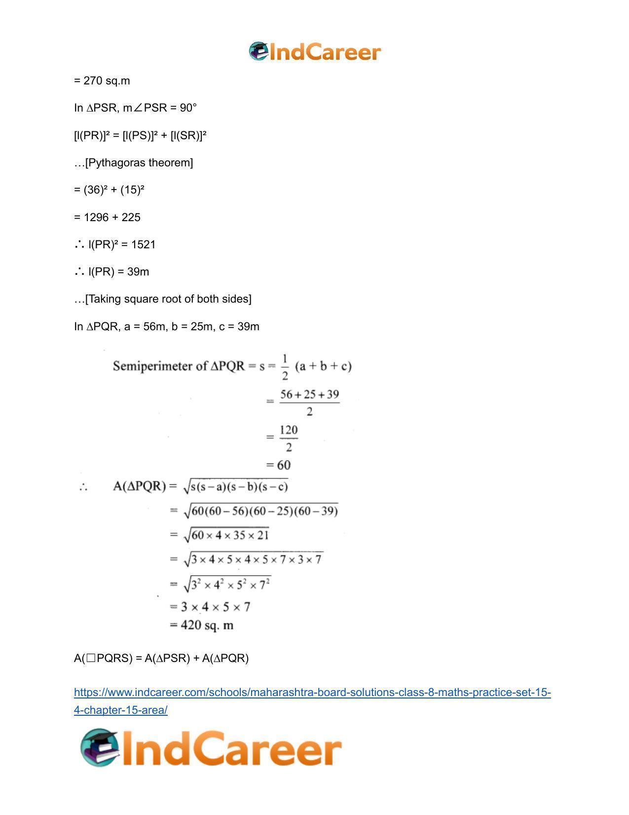Maharashtra Board Solutions Class 8-Maths (Practice Set 15.4): Chapter 15- Area - Page 4