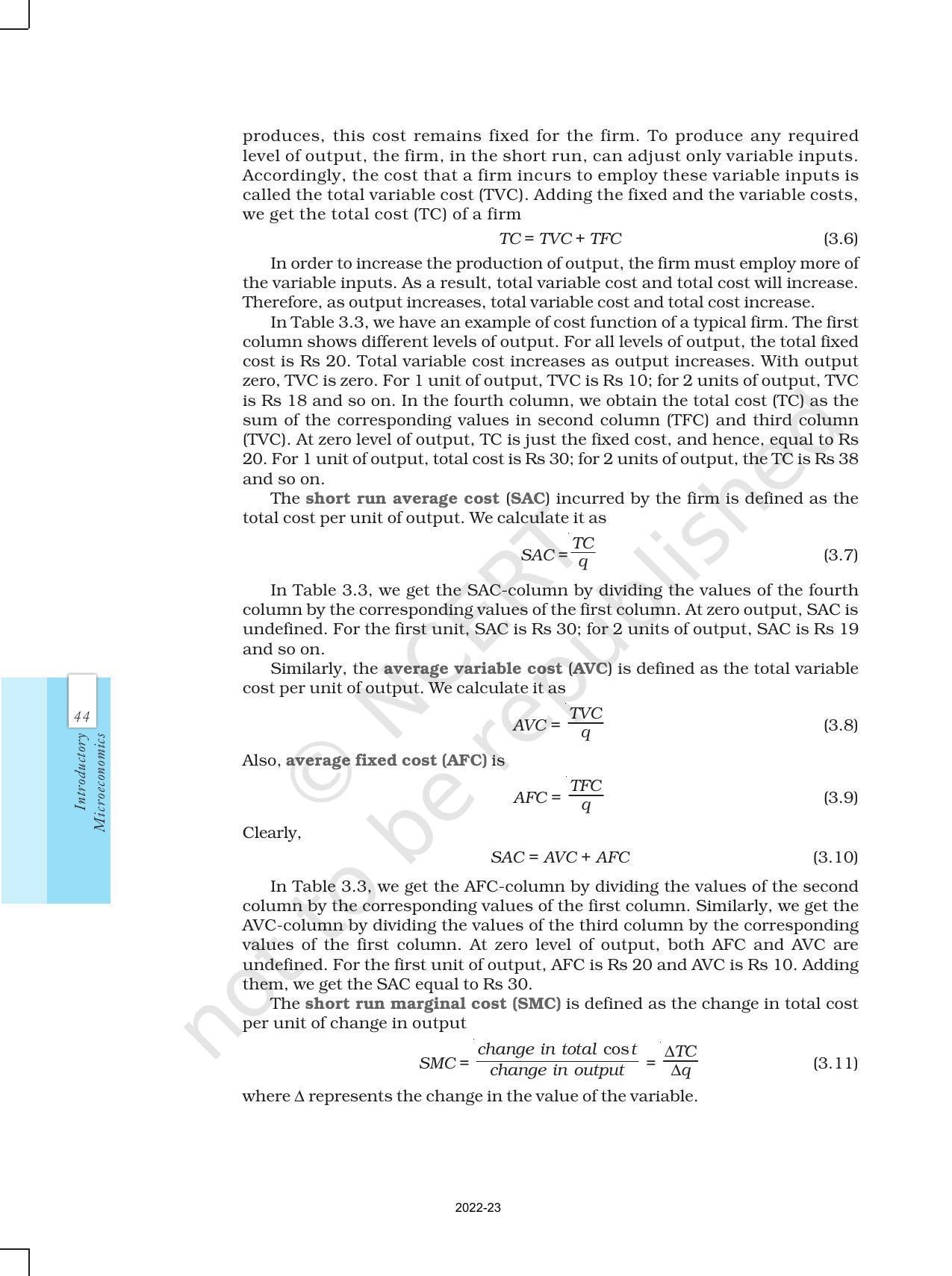 NCERT Book for Class 12 Economics (Microeconomics) Chapter 3 Production and Costs - Page 9