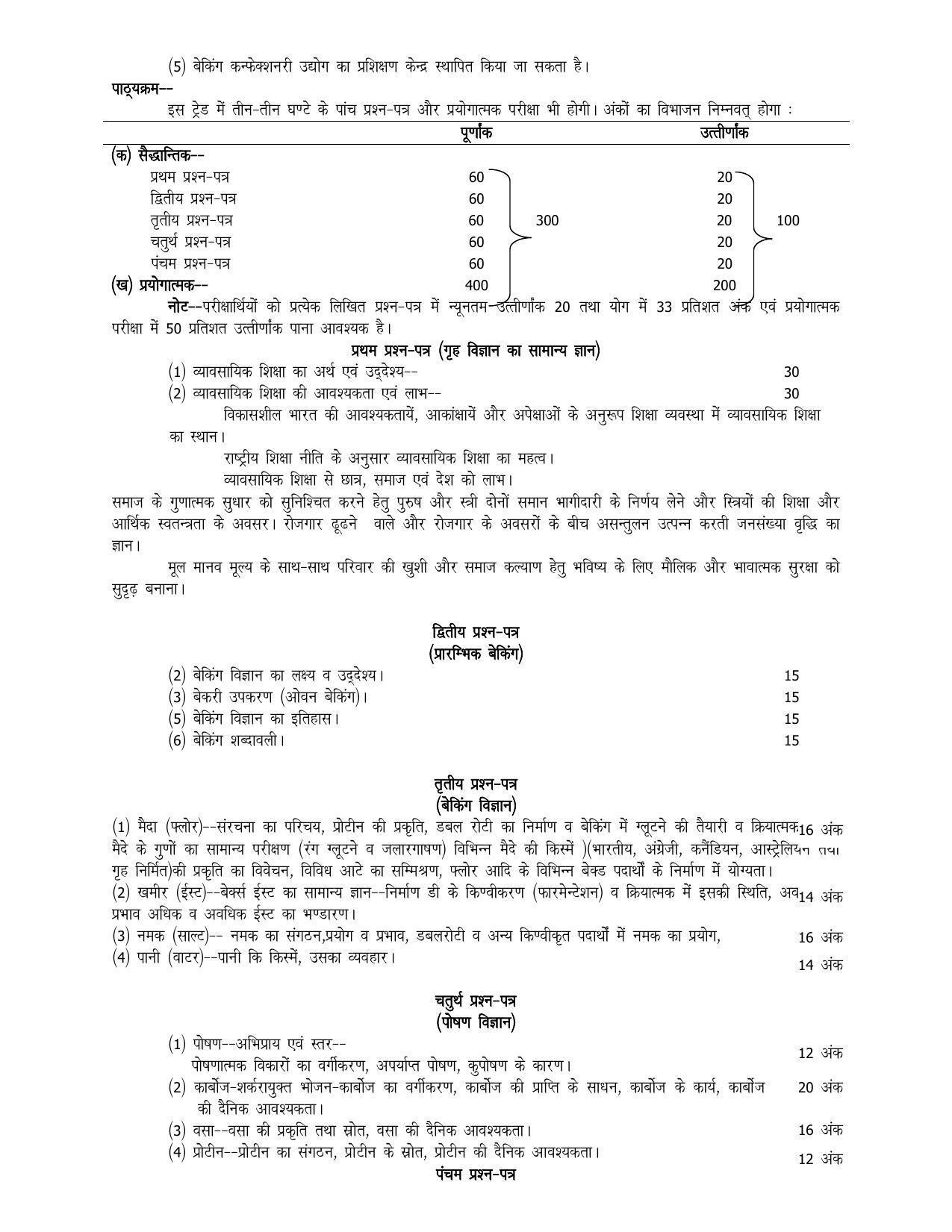 UP Board 11th Syllabus Trade-5 Baking & Confectionary - Page 2