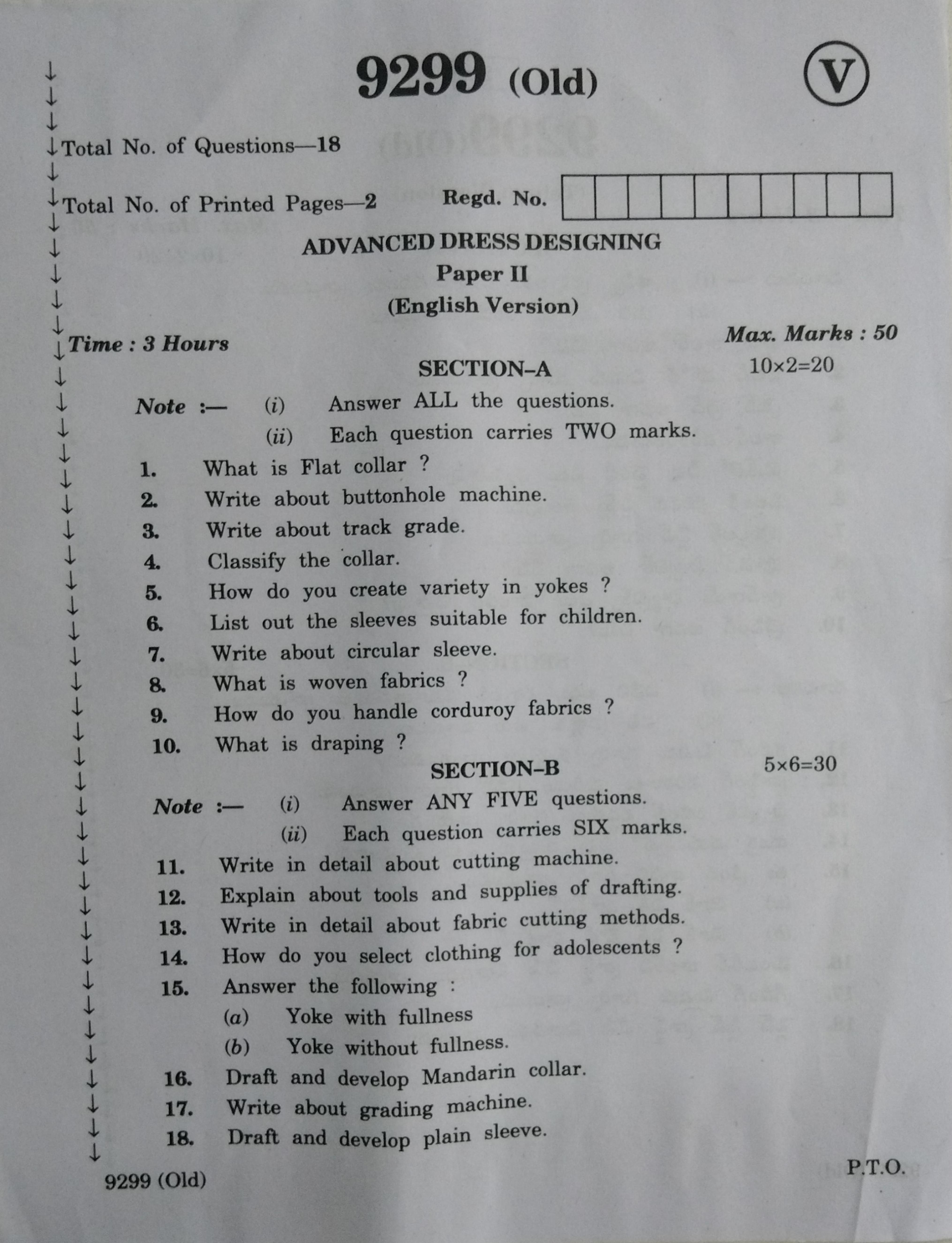 AP Inter 2nd Year Advanced Dress Designing-II (old) March-2020-Vocational Question Paper - Page 1