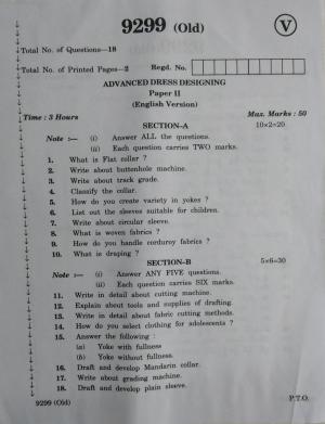 AP Inter 2nd Year Advanced Dress Designing-II (old) March-2020-Vocational Question Paper