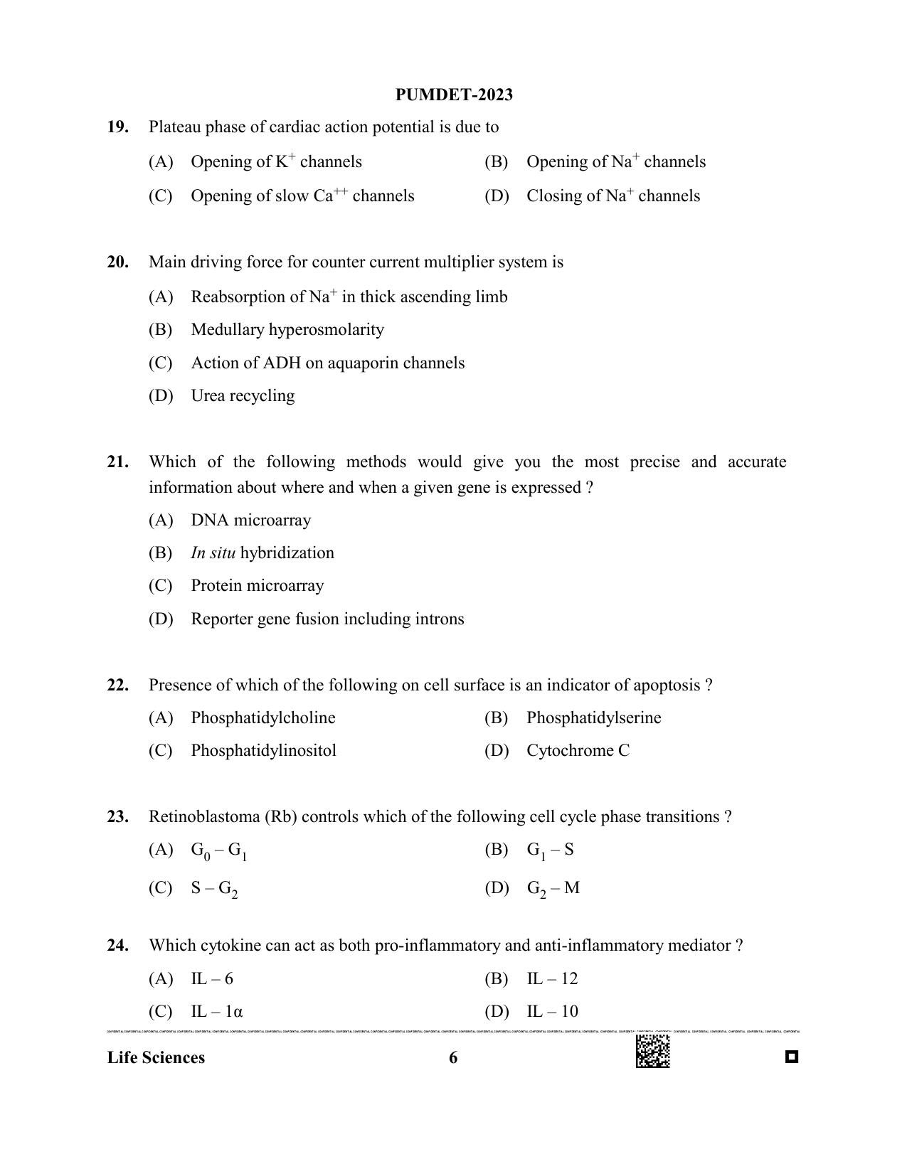 PUMDET 2023 Life Sciences Question Paper - Page 6