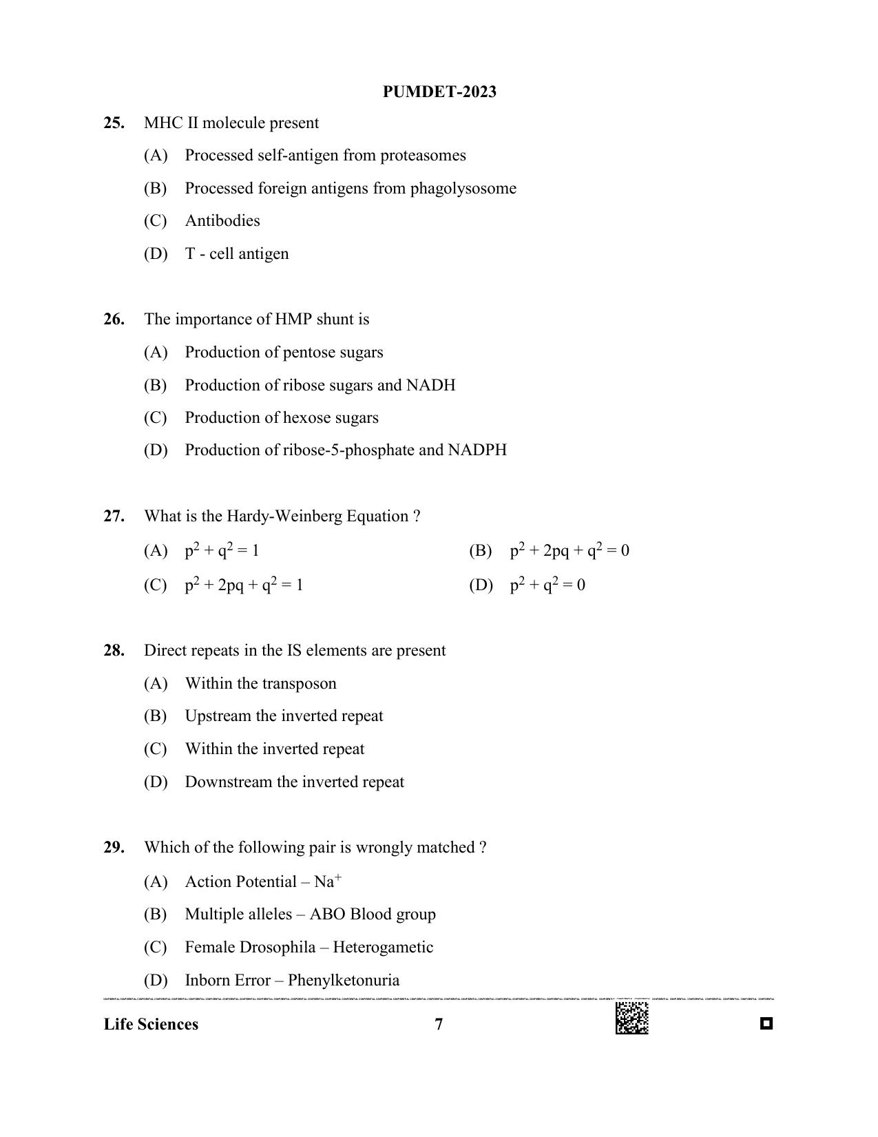 PUMDET 2023 Life Sciences Question Paper - Page 7