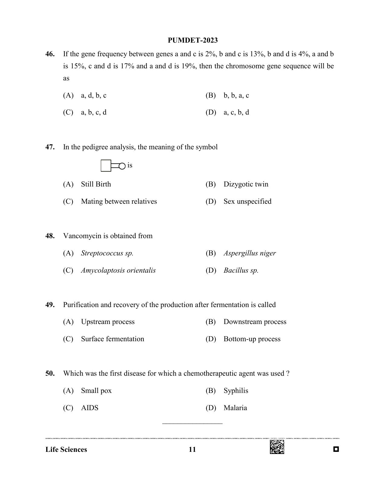PUMDET 2023 Life Sciences Question Paper - Page 11