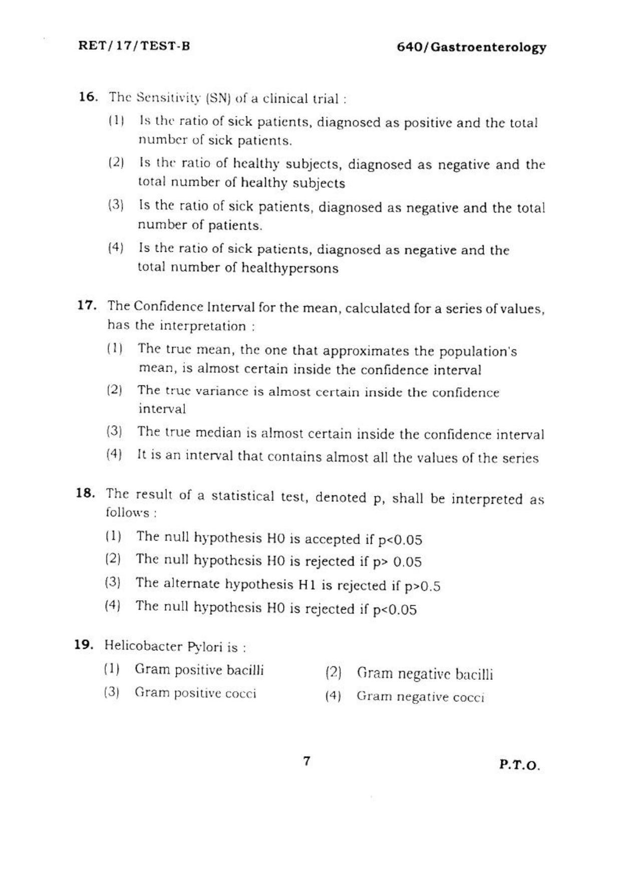  BHU RET GASTROENTROLOGY 2017 Question Paper - Page 8