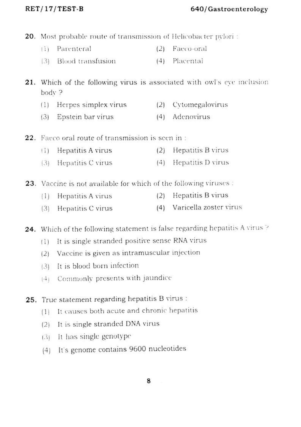  BHU RET GASTROENTROLOGY 2017 Question Paper - Page 9