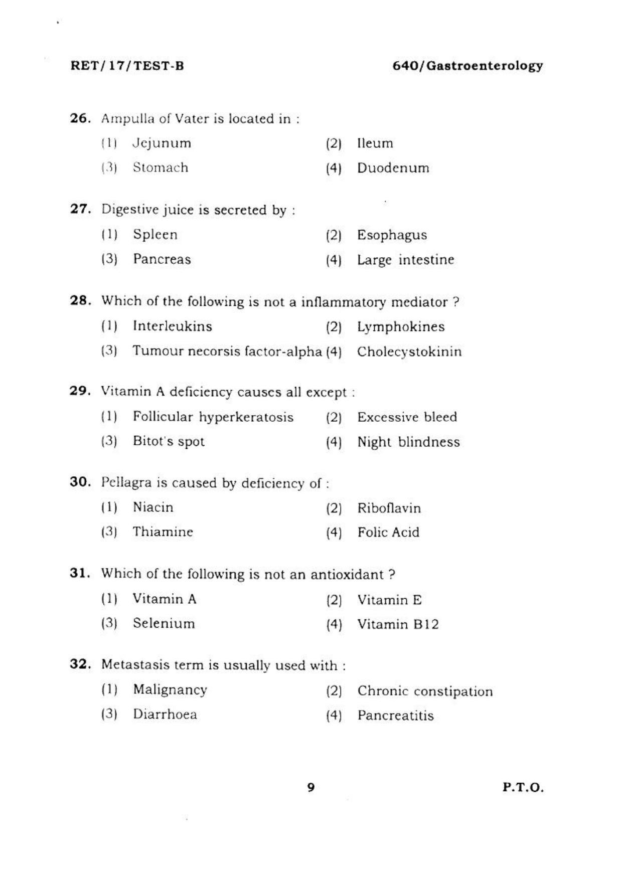  BHU RET GASTROENTROLOGY 2017 Question Paper - Page 10