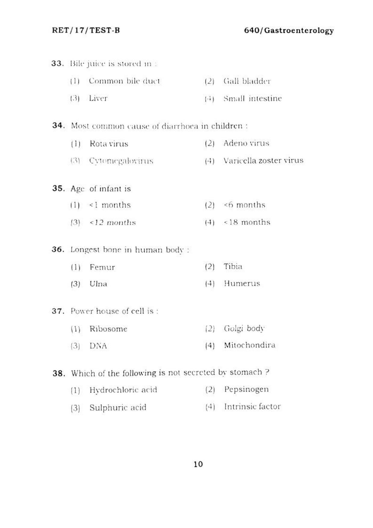  BHU RET GASTROENTROLOGY 2017 Question Paper - Page 11