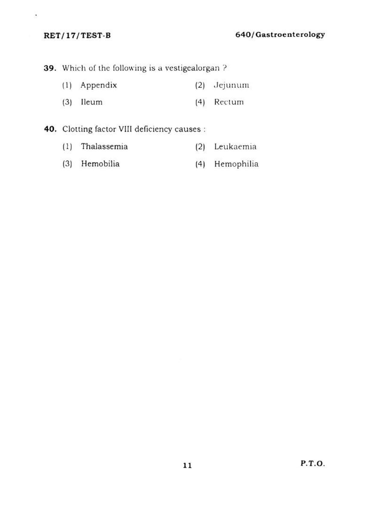  BHU RET GASTROENTROLOGY 2017 Question Paper - Page 13
