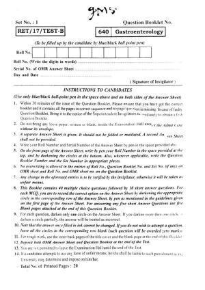  BHU RET GASTROENTROLOGY 2017 Question Paper