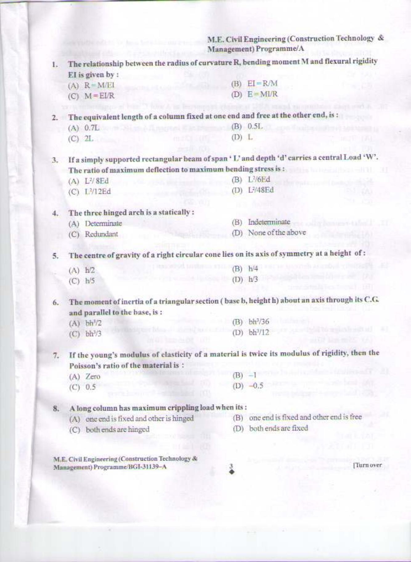 PU CET PG 2015: Civil Engg. (Construction Technology & Management) Question Paper - Page 2