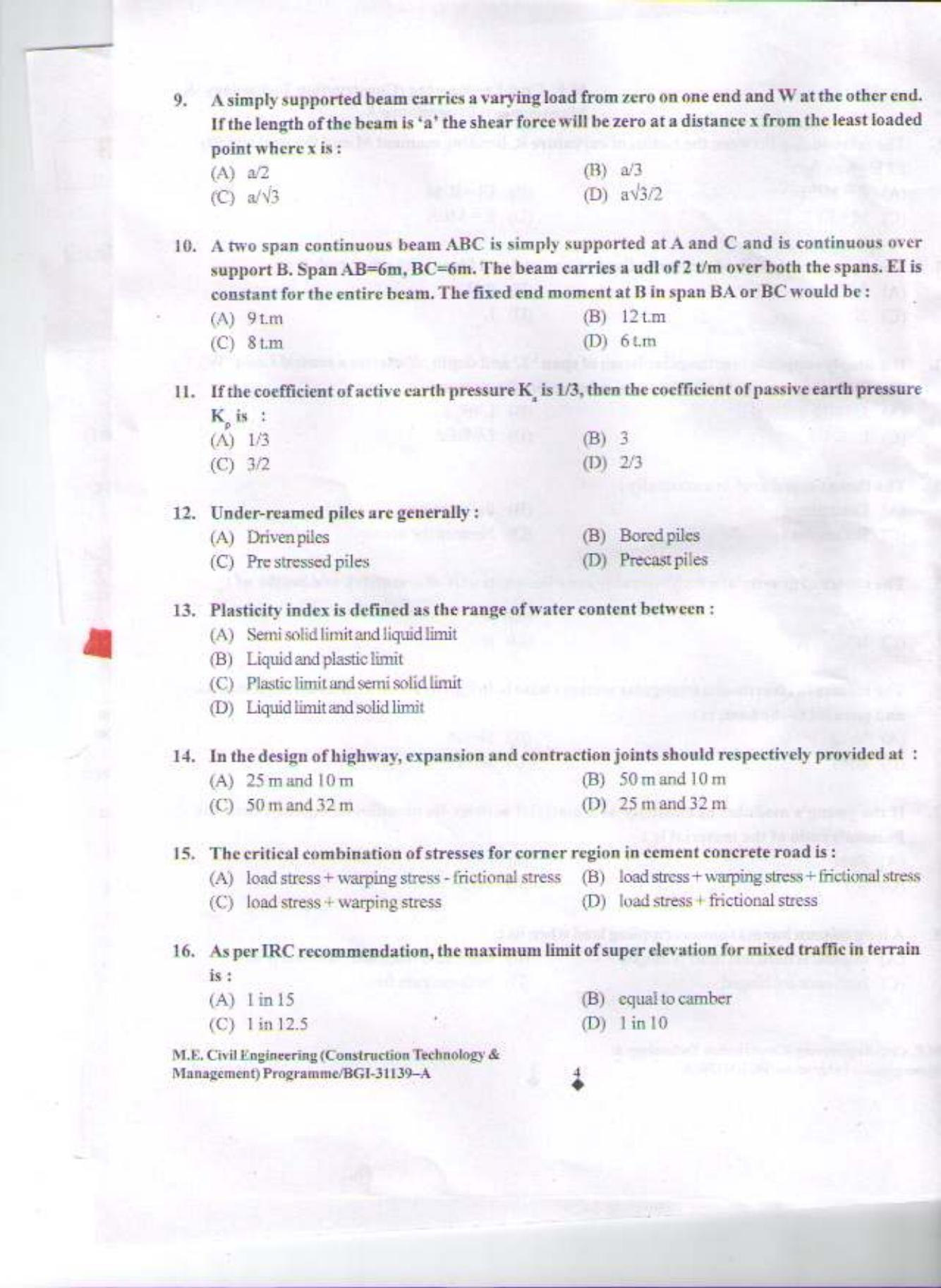PU CET PG 2015: Civil Engg. (Construction Technology & Management) Question Paper - Page 3