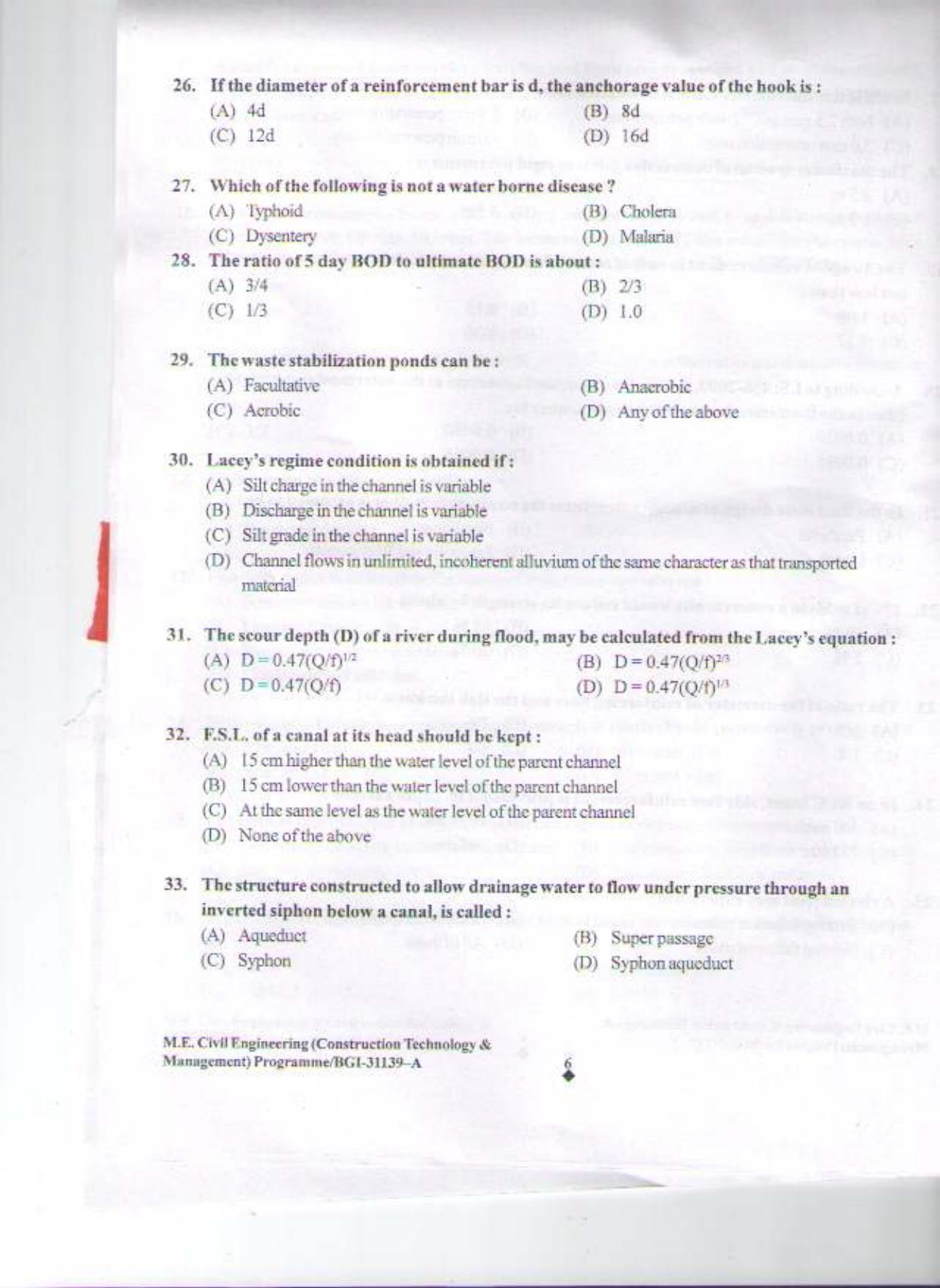 PU CET PG 2015: Civil Engg. (Construction Technology & Management) Question Paper - Page 5