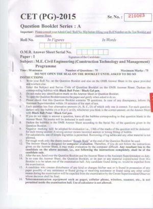 PU CET PG 2015: Civil Engg. (Construction Technology & Management) Question Paper