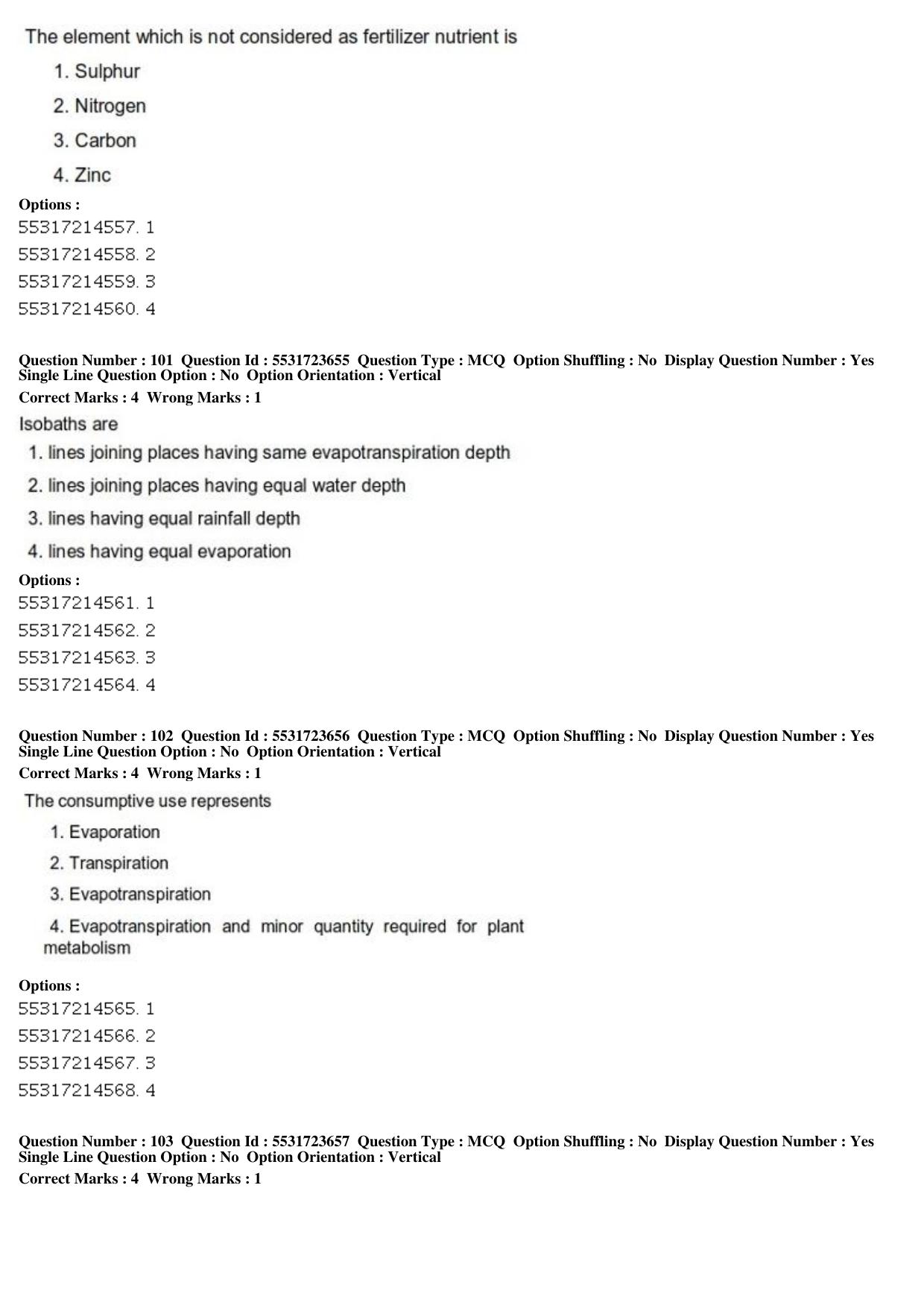 ICAR AIEEA PG 2019 WATER SCIENCE AND TECHNOLOGY Question Paper - Page 36