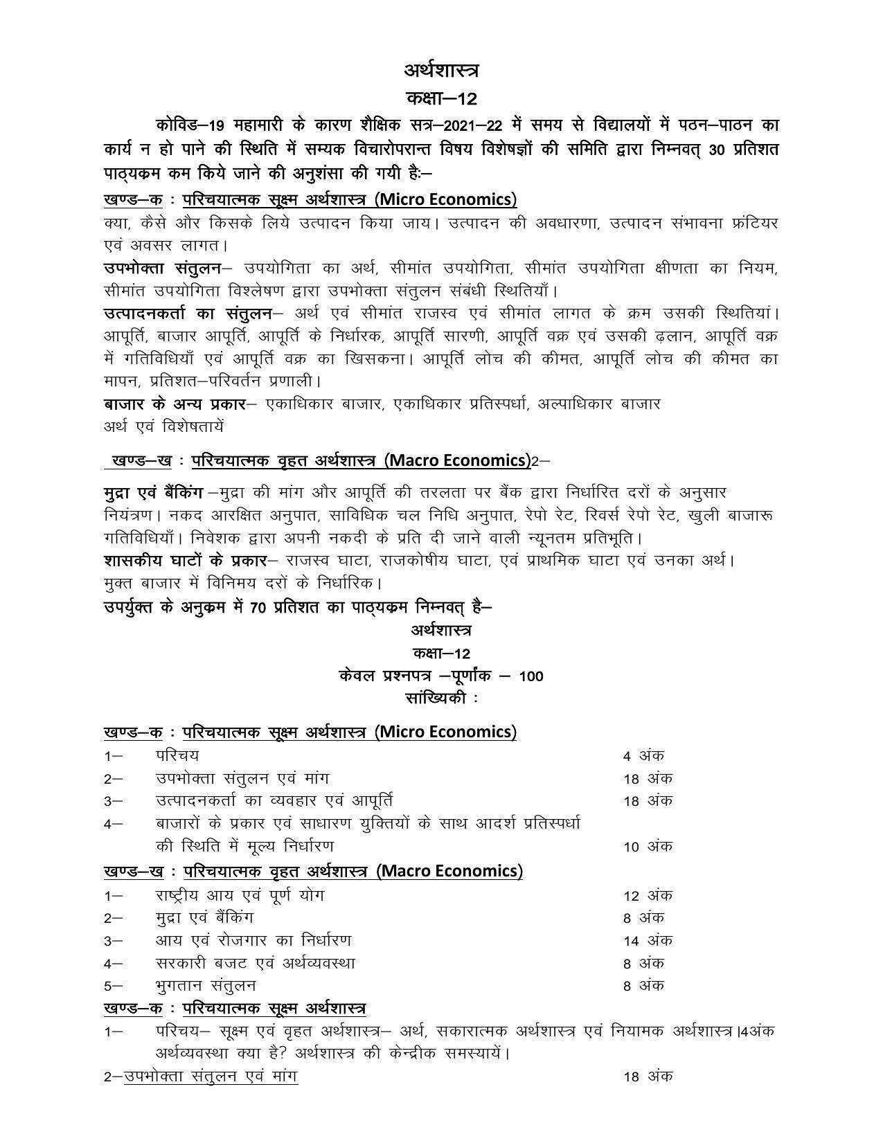 UP Board Class 12 Syllabus Economics - Page 1