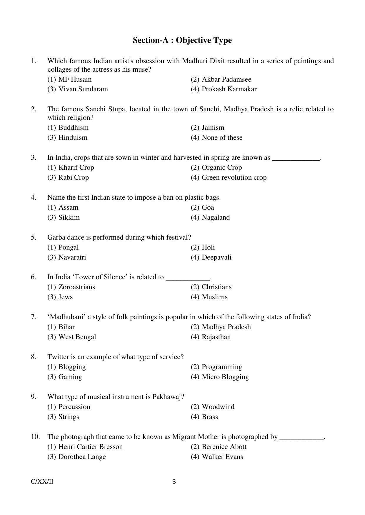 FTII JET Common Objective Paper Part-I C (TV Wing) 2020 Question Paper - Page 3