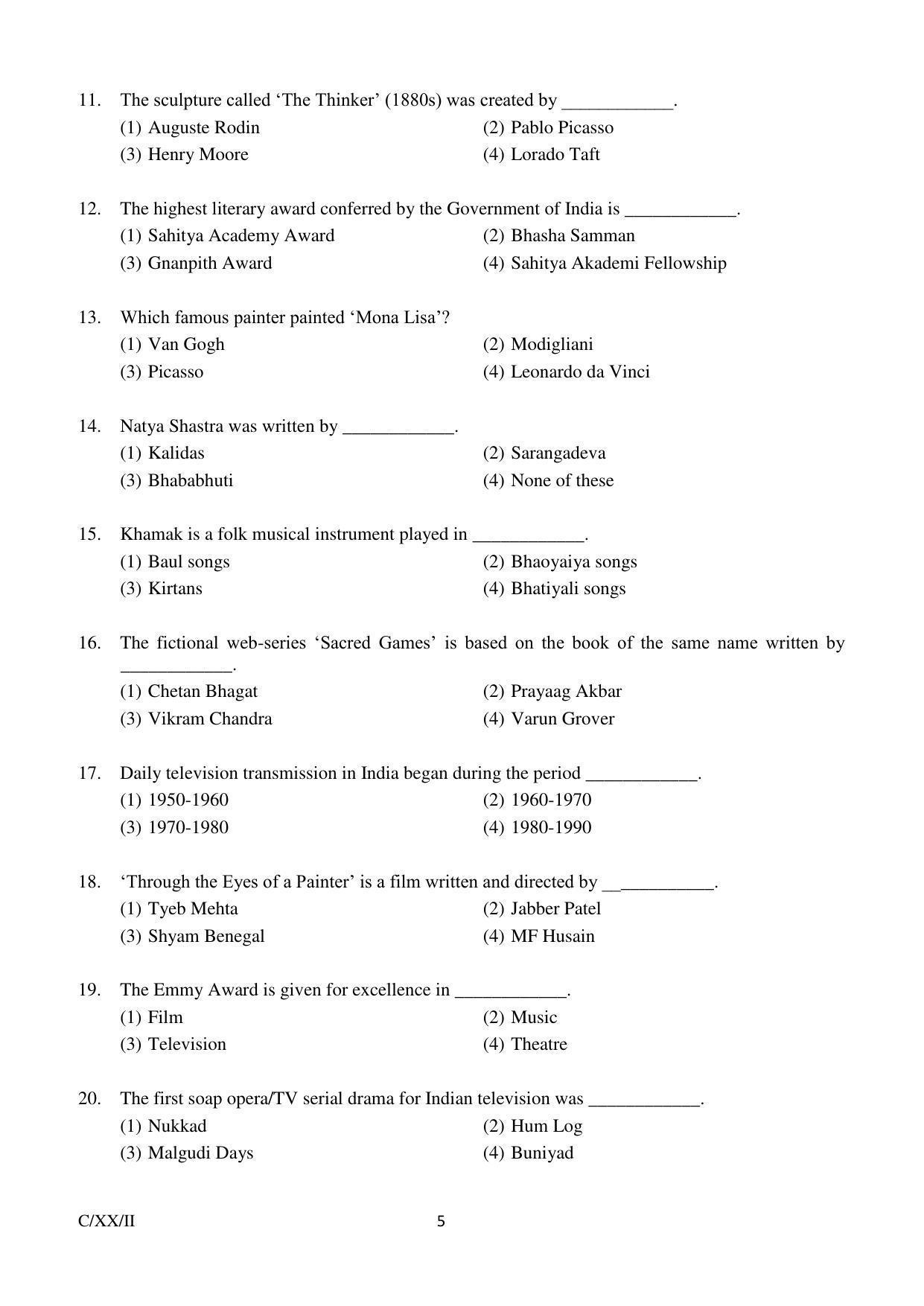 FTII JET Common Objective Paper Part-I C (TV Wing) 2020 Question Paper - Page 5