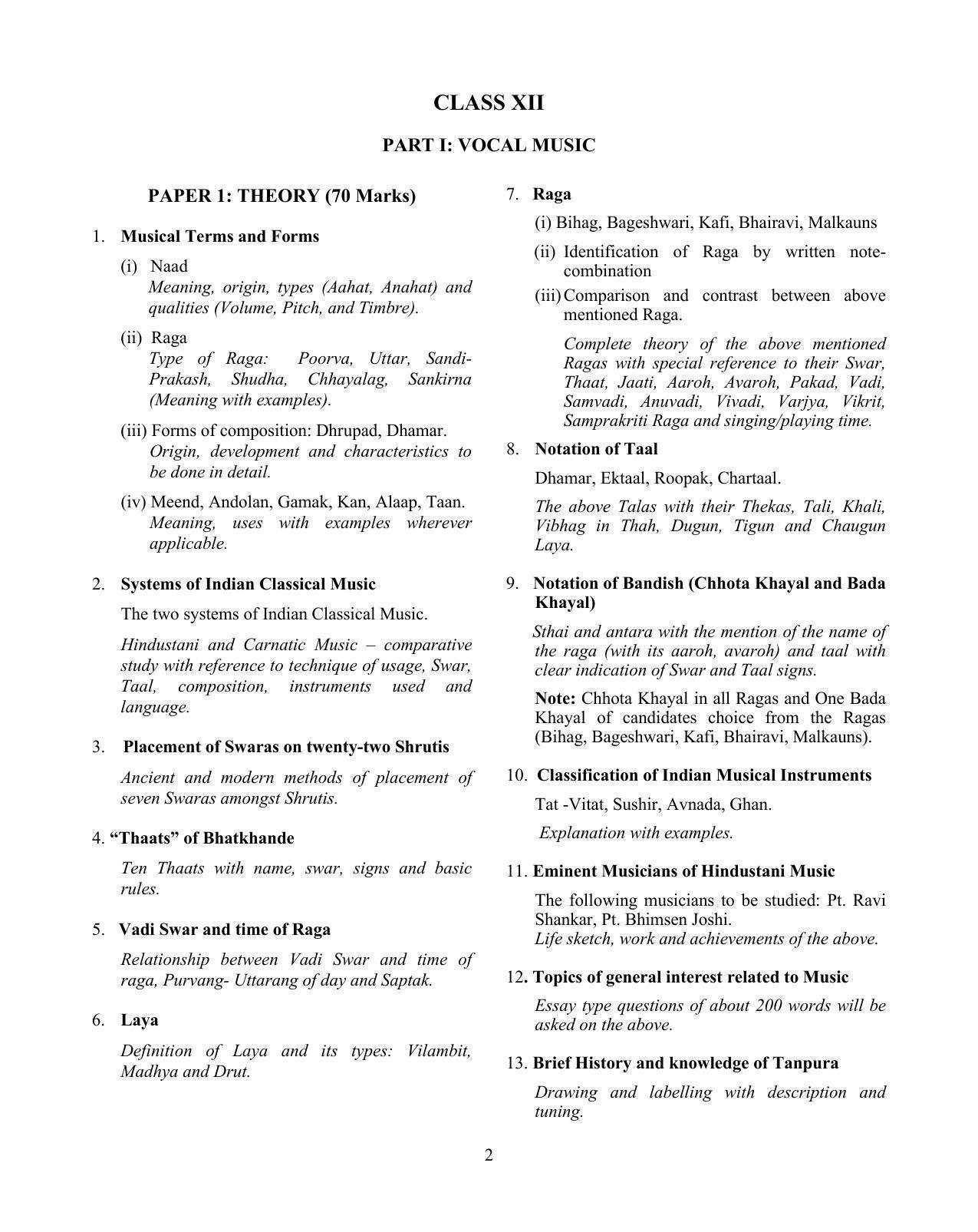 ISC Class 12 Music Syllabus - Page 2