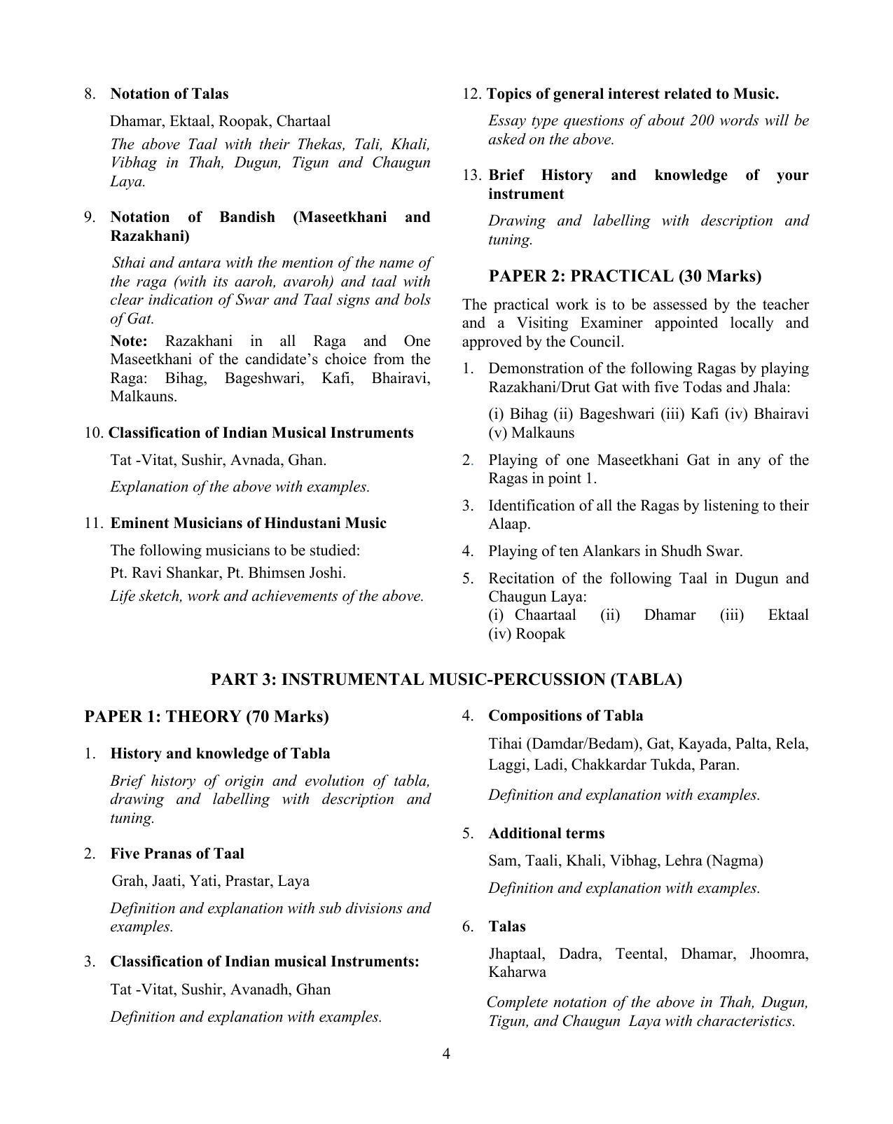 ISC Class 12 Music Syllabus - Page 4
