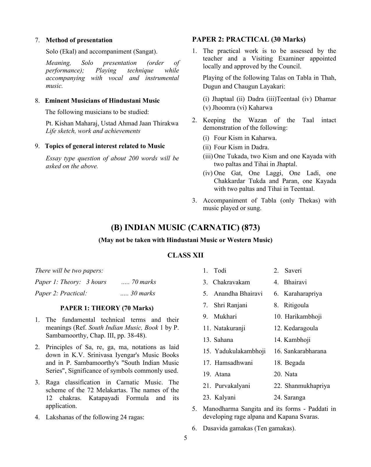ISC Class 12 Music Syllabus - Page 5