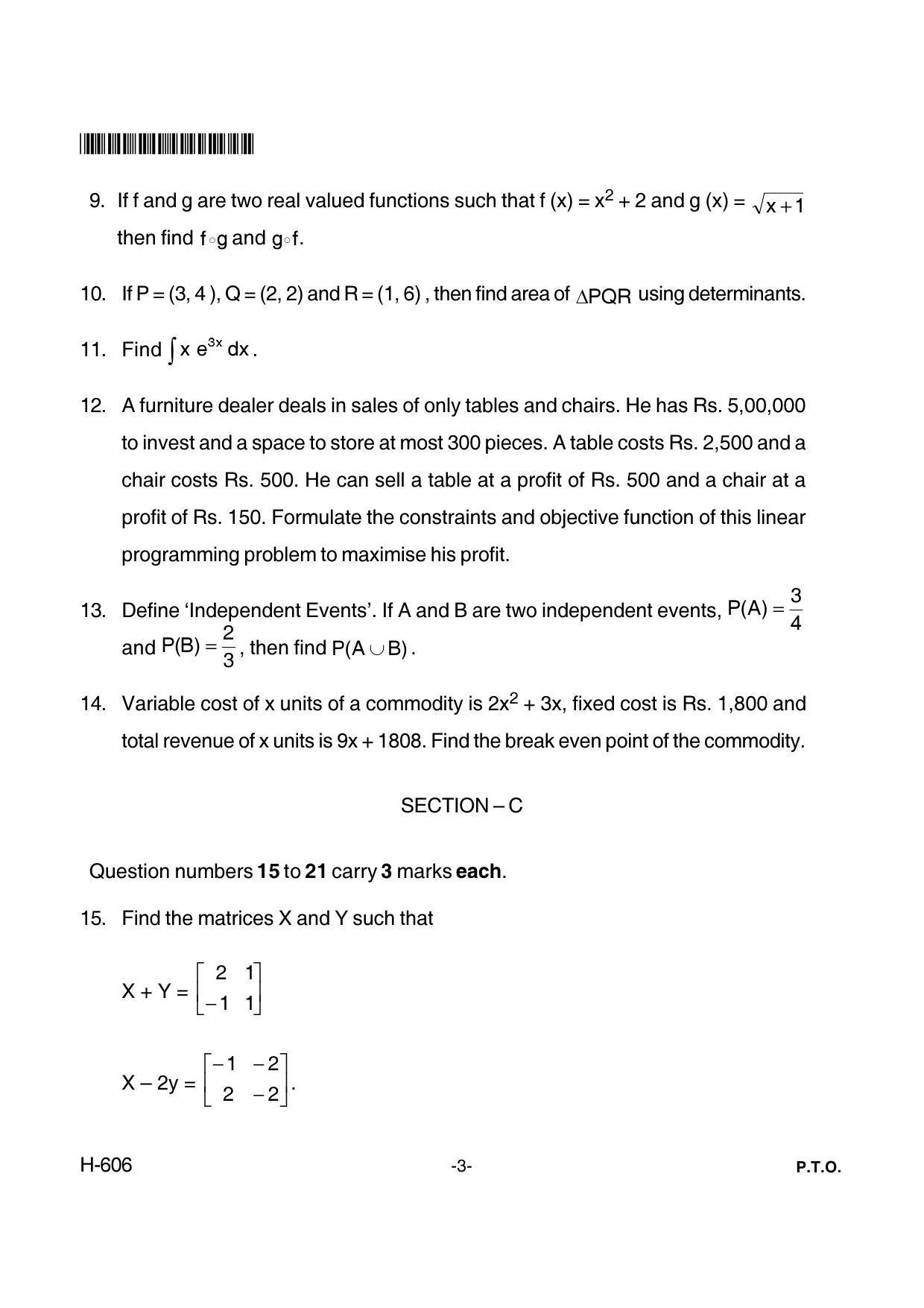 Goa Board Class 12 Mathematics & Statistics 606 New Pattern Paper 1 (June 2018) Question Paper - Page 3