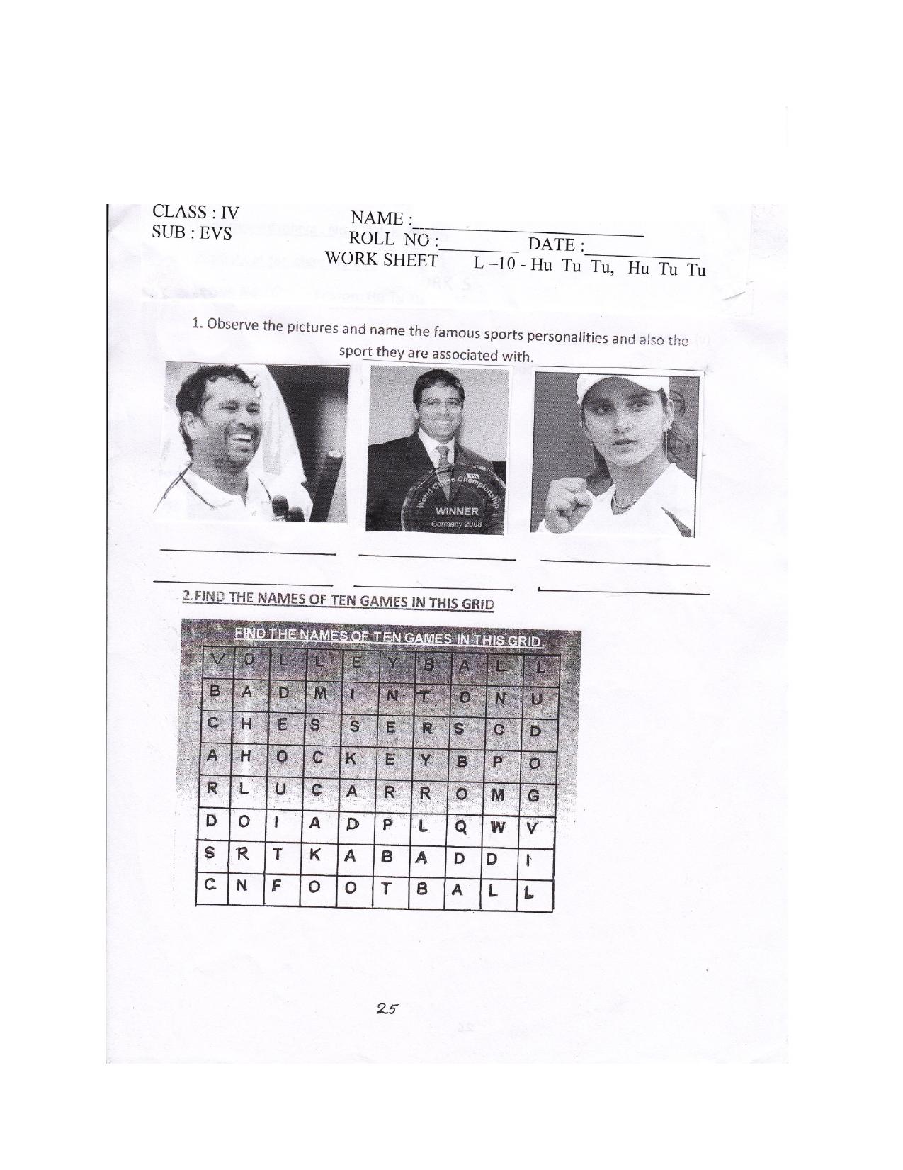 Worksheet for Class 4 Environmental Studies Assignment 17 - Page 1