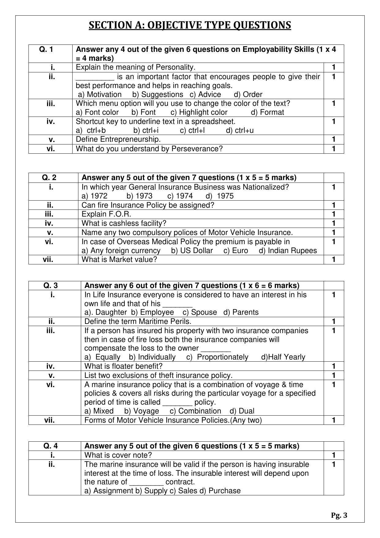 CBSE Class 12 Insurance (Skill Education) Sample Papers 2023 - Page 3