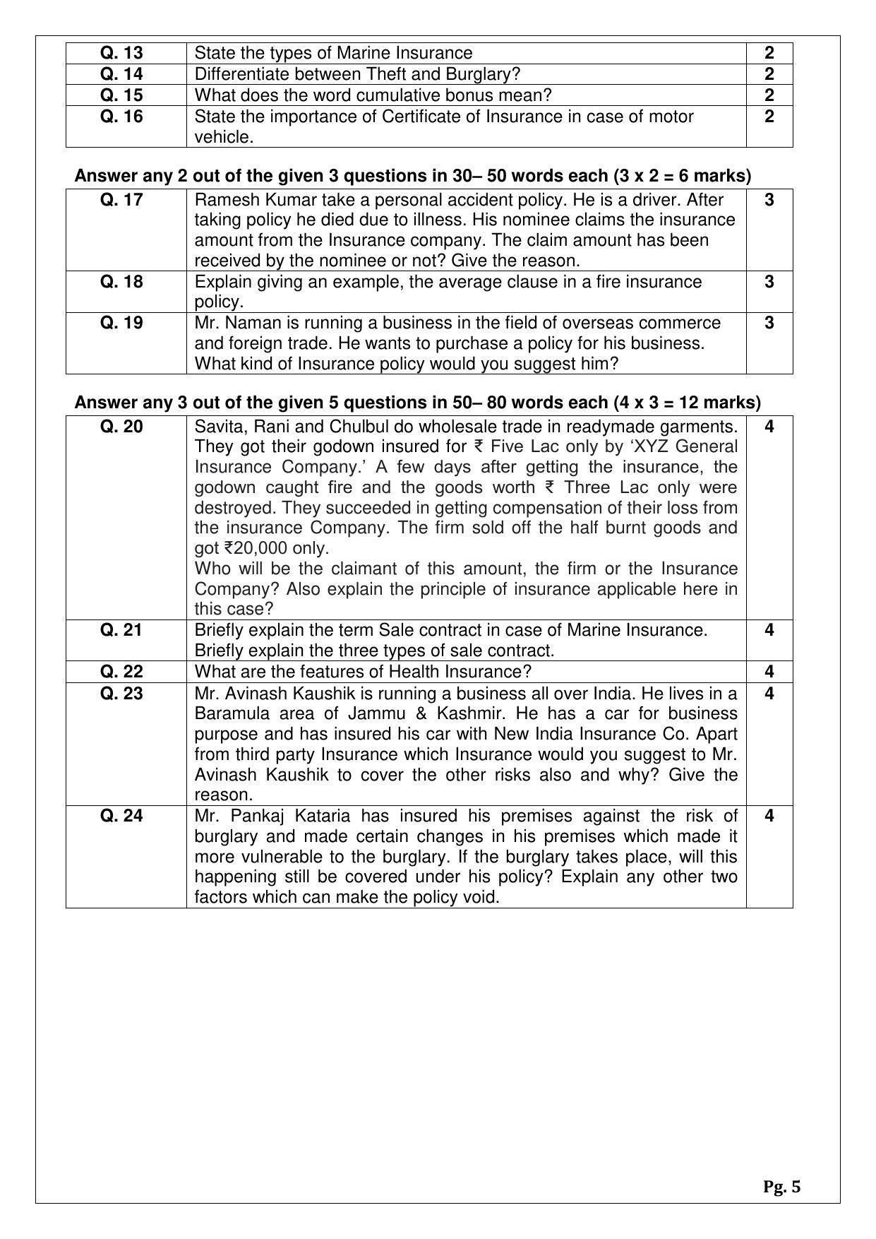 CBSE Class 12 Insurance (Skill Education) Sample Papers 2023 - Page 5