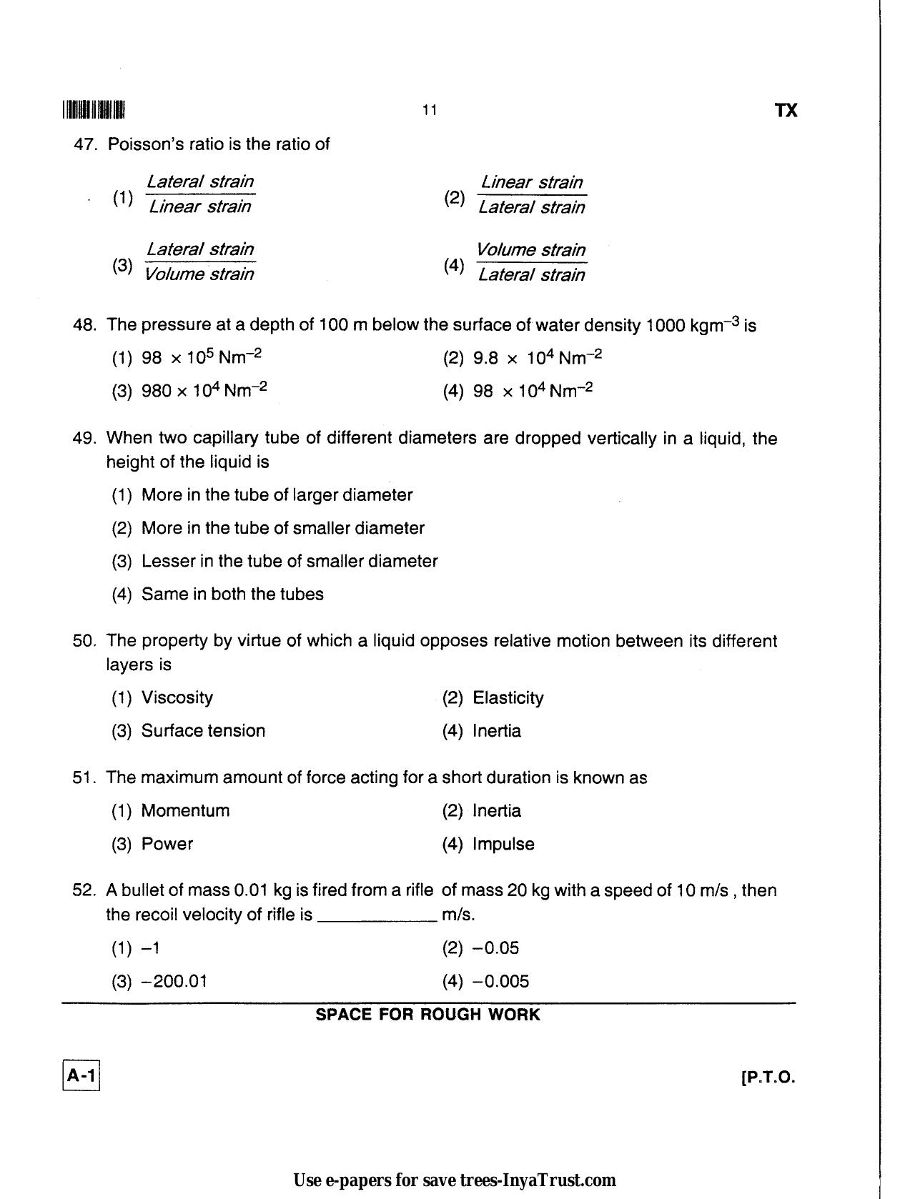 Karnataka Diploma CET- 2013 Textile Technology Question Paper - Page 11