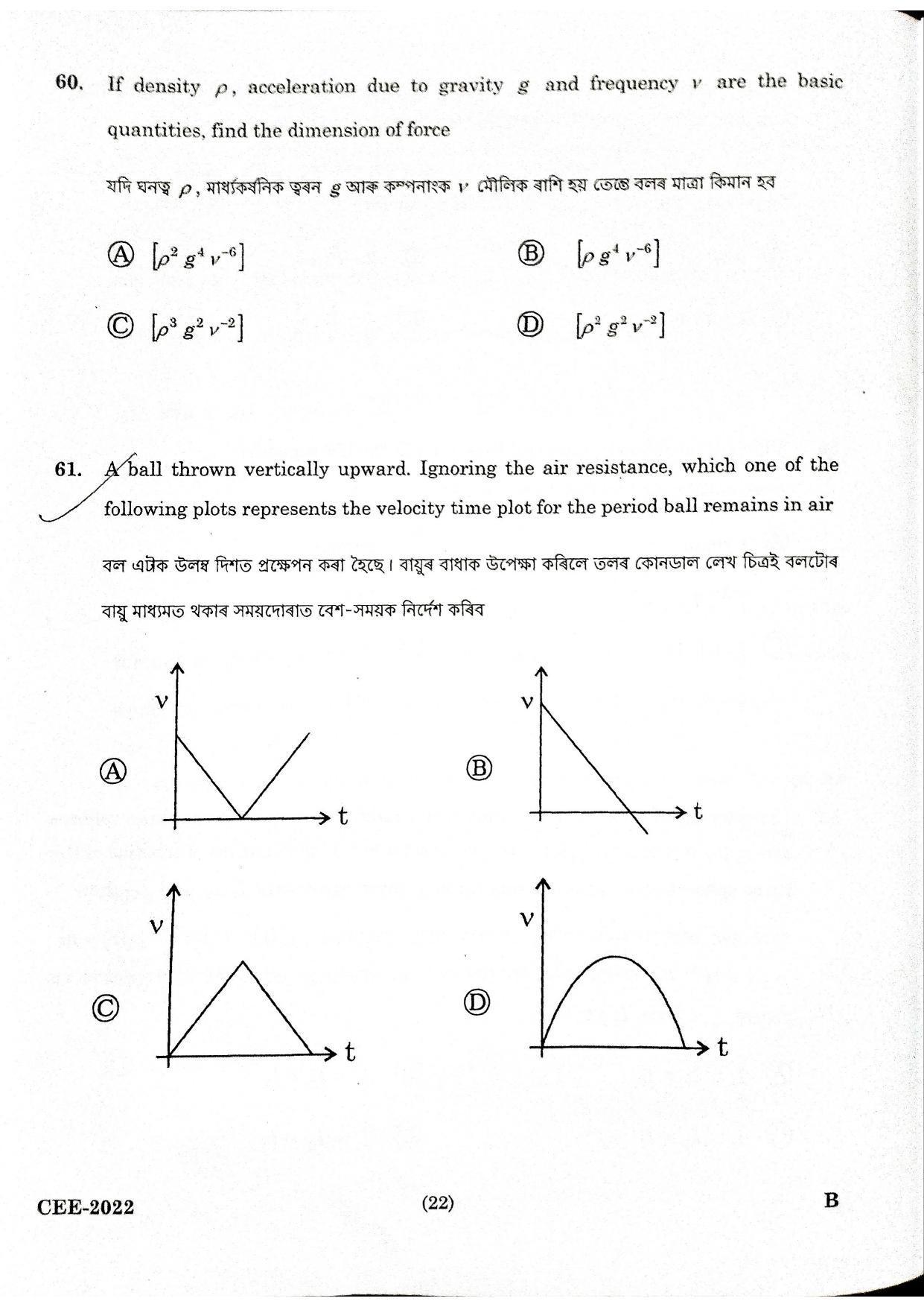 Assam CEE 2022: CEE Physics 2022 Question Paper- Part B - Page 8