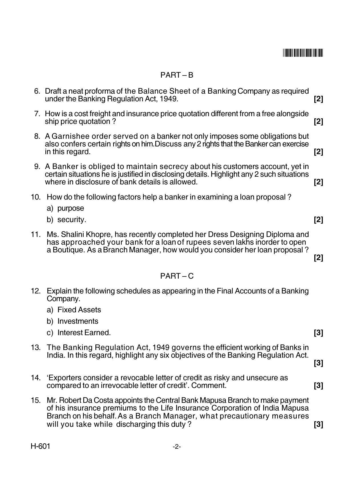 Goa Board Class 12 Banking 601 New Pattern (March 2018) Question Paper - Page 2