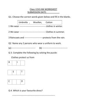 Worksheet for Class 1 EVS Assignment 13