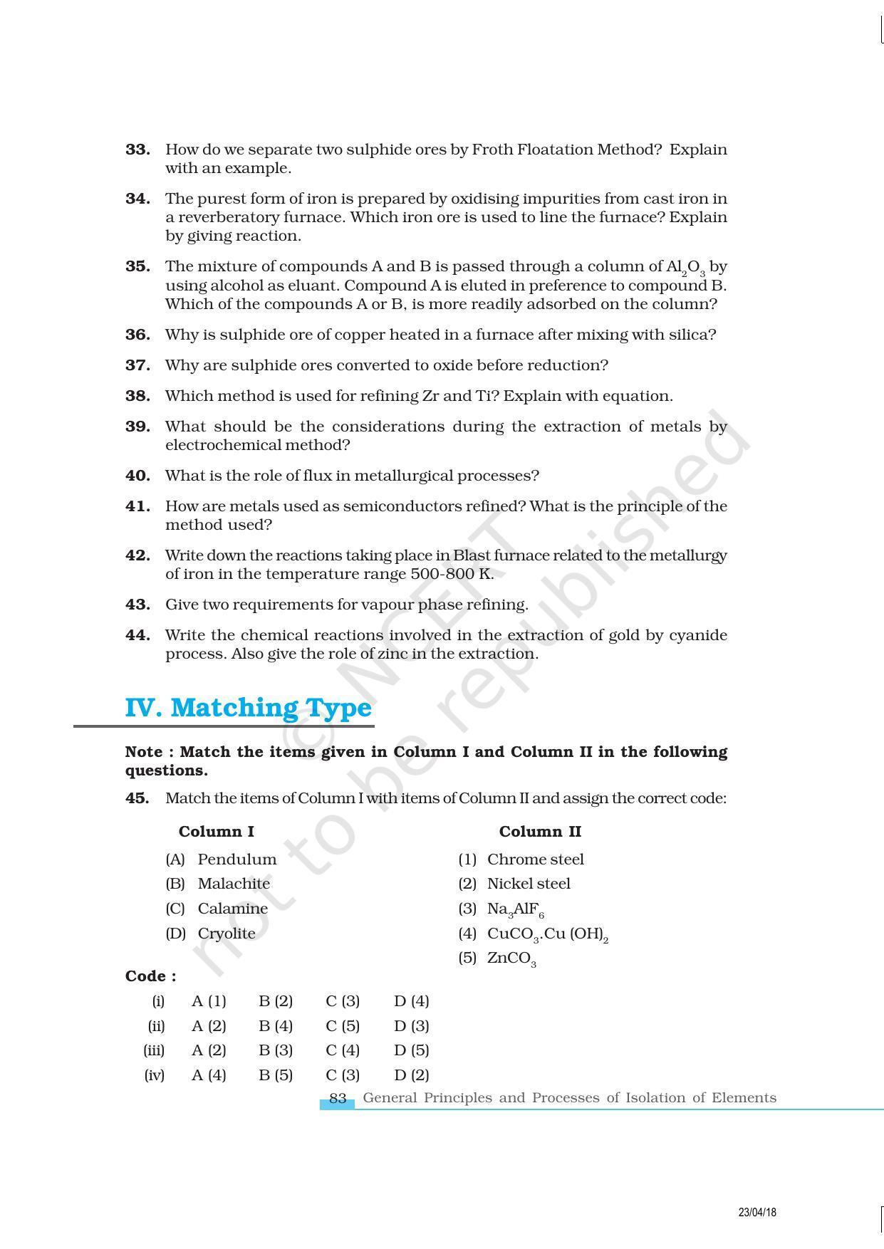 NCERT Exemplar Book for Class 12 Chemistry: Chapter 6 General Principles and Processes of Isolation of Elements - Page 7