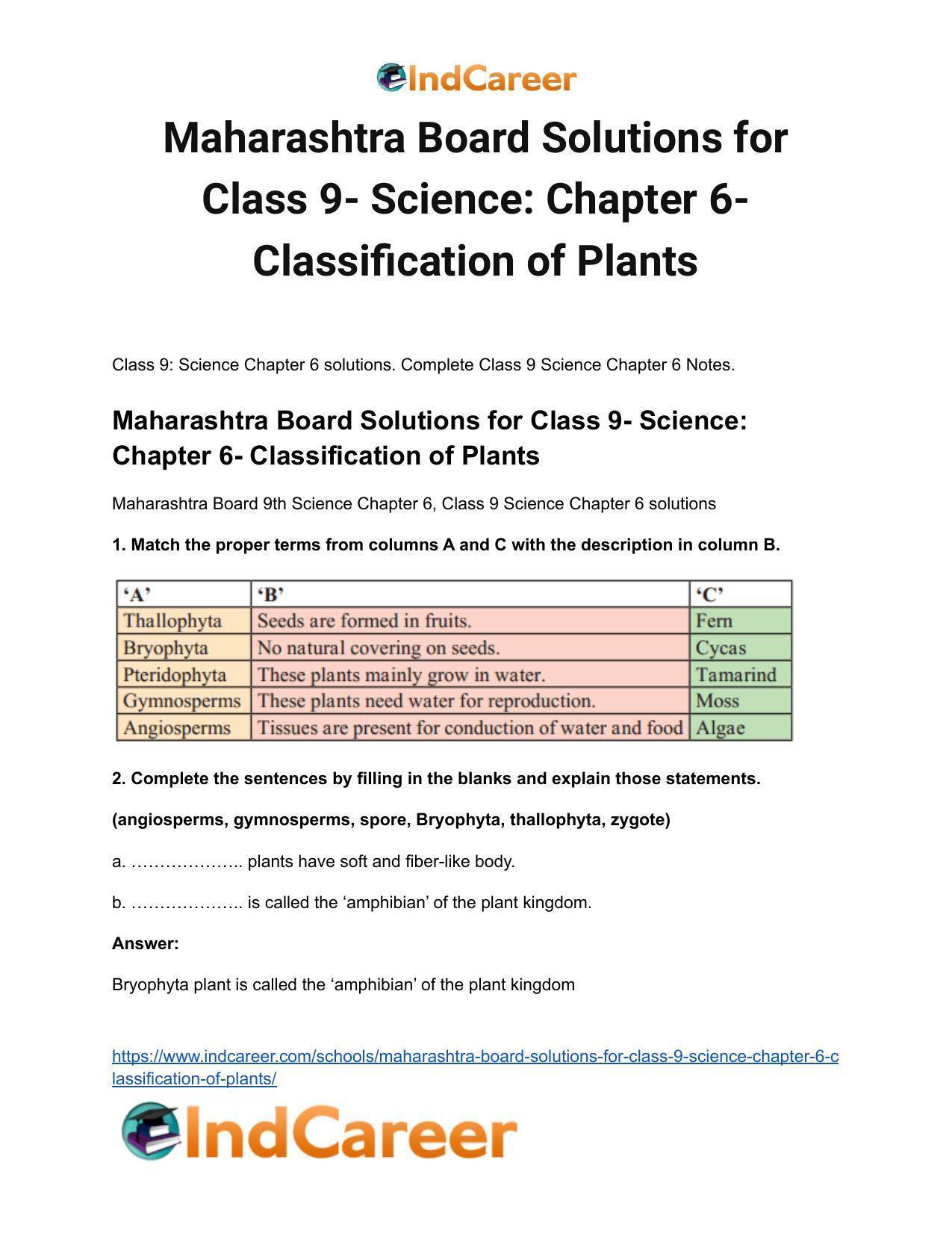 Maharashtra Board Solutions for Class 9- Science: Chapter 6- Classification of Plants - Page 2