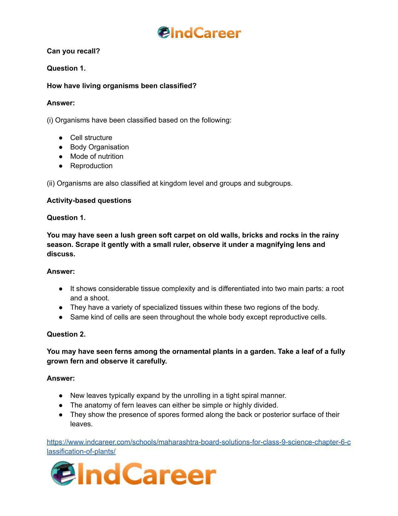 Maharashtra Board Solutions for Class 9- Science: Chapter 6- Classification of Plants - Page 8