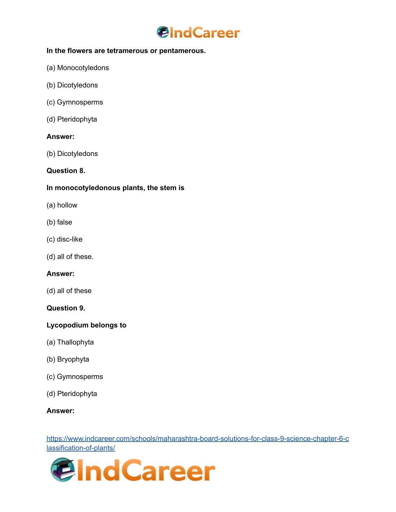 Maharashtra Board Solutions for Class 9- Science: Chapter 6- Classification of Plants - Page 12