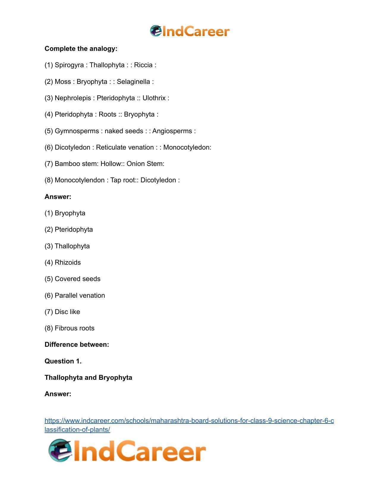 Maharashtra Board Solutions for Class 9- Science: Chapter 6- Classification of Plants - Page 18