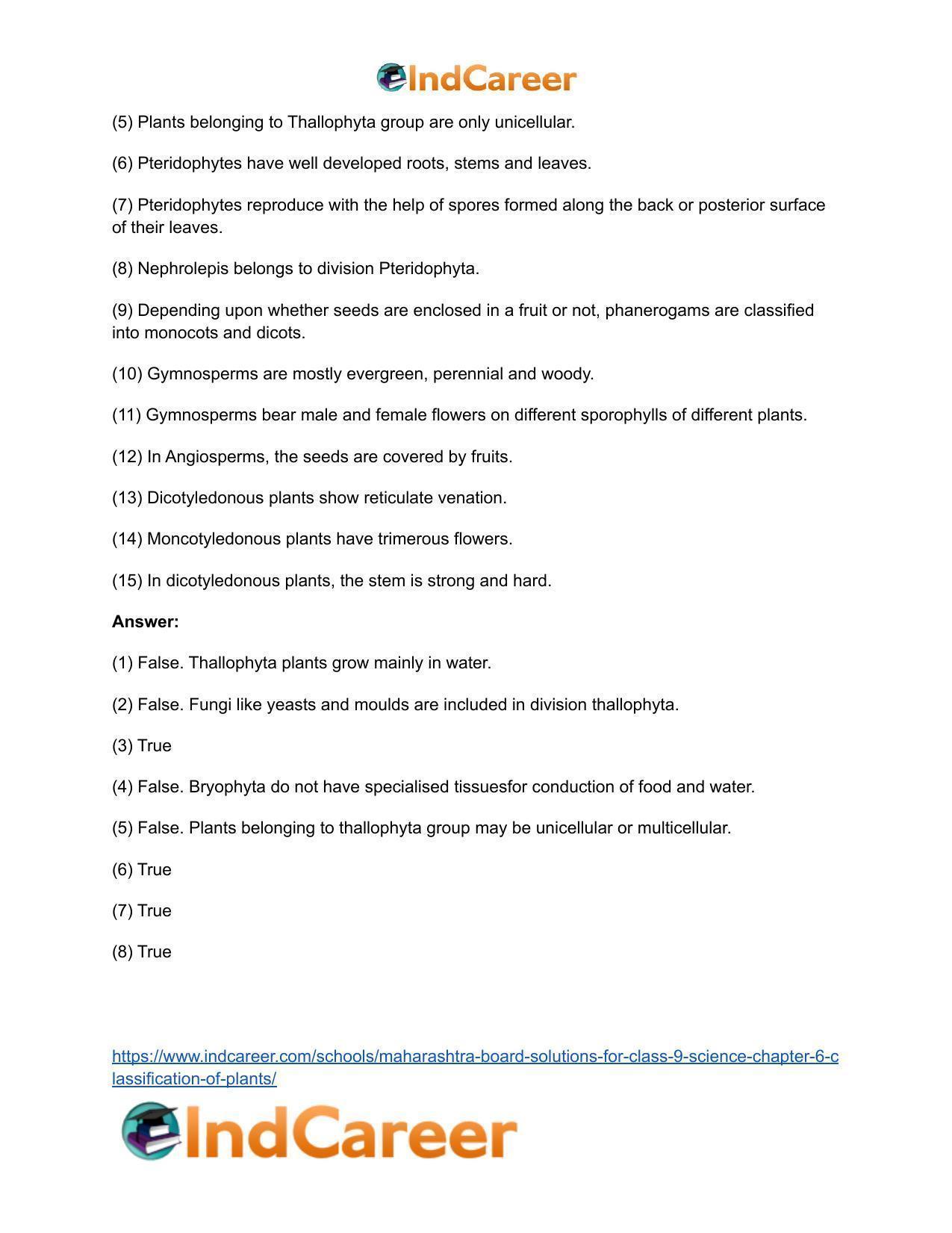 Maharashtra Board Solutions for Class 9- Science: Chapter 6- Classification of Plants - Page 20