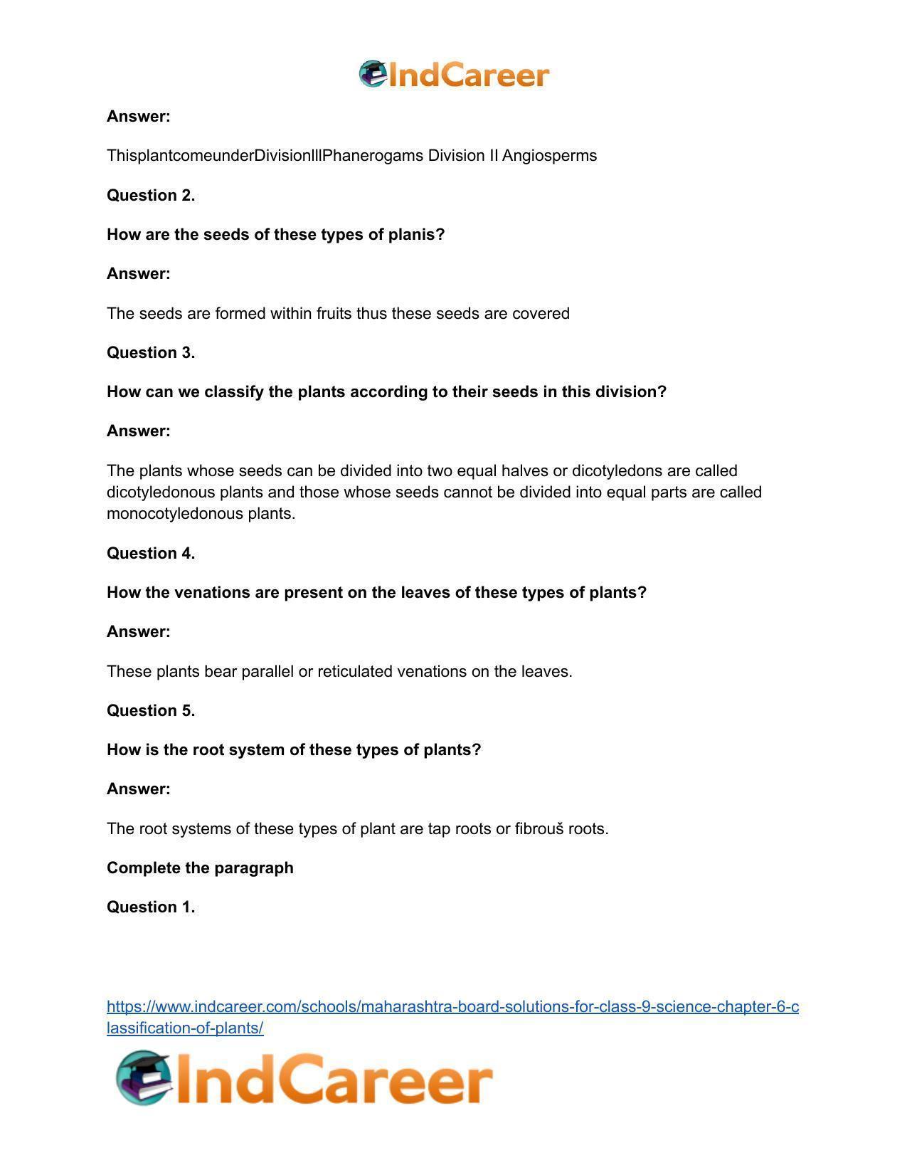 Maharashtra Board Solutions for Class 9- Science: Chapter 6- Classification of Plants - Page 41