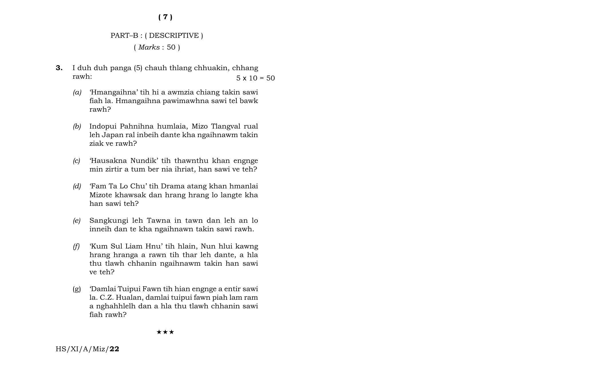 Meghalaya Board (MBOSE) Class 11 Mizo Elective (theory) 2022 Question Paper - Page 4