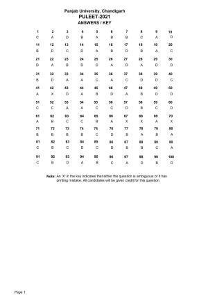 PULEET 2021 Answer Key