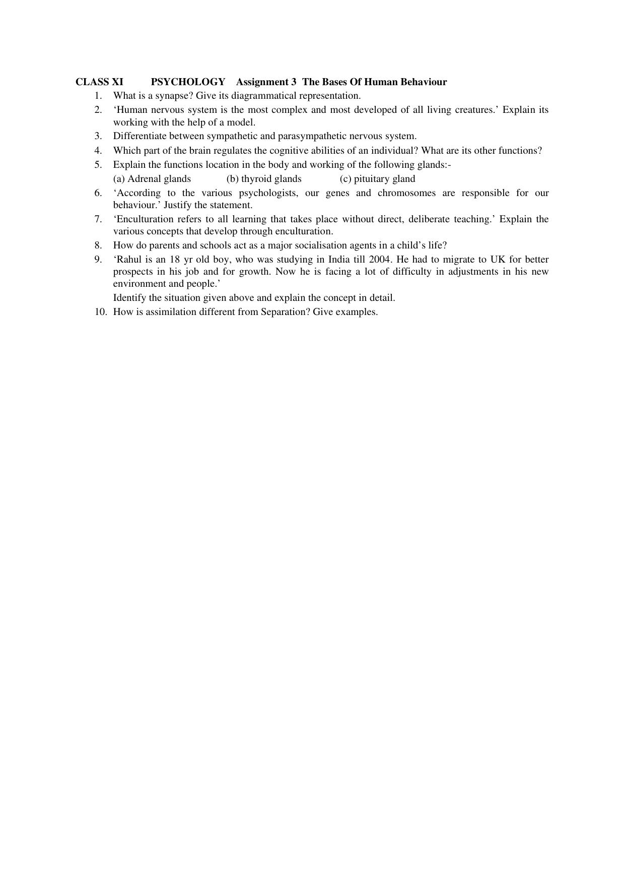 CBSE Worksheets for Class 11 Psychology Assignment 3 - Page 1
