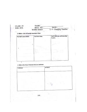 Worksheet for Class 4 Environmental Studies Changing Families Assignment I
