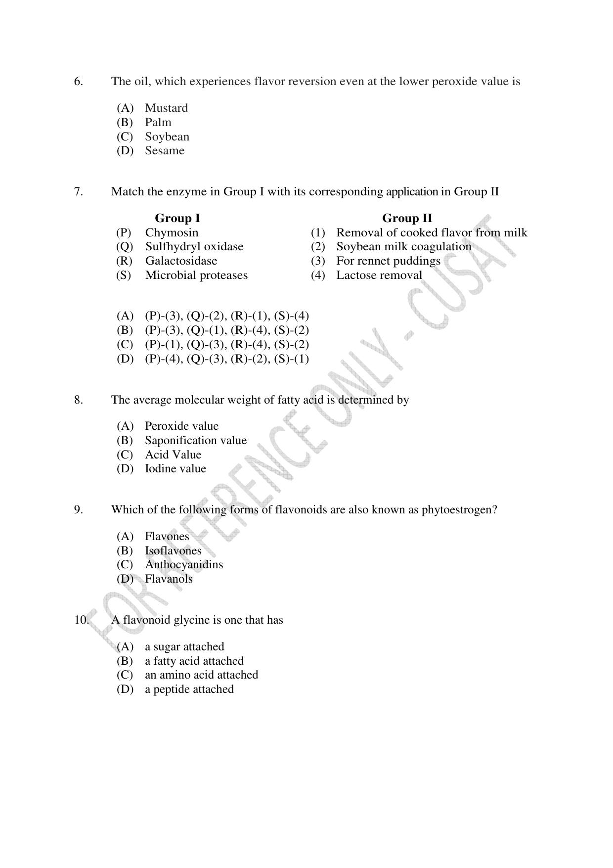 CUSAT CAT 2023 FOOD SCIENCE Question Paper - Page 2