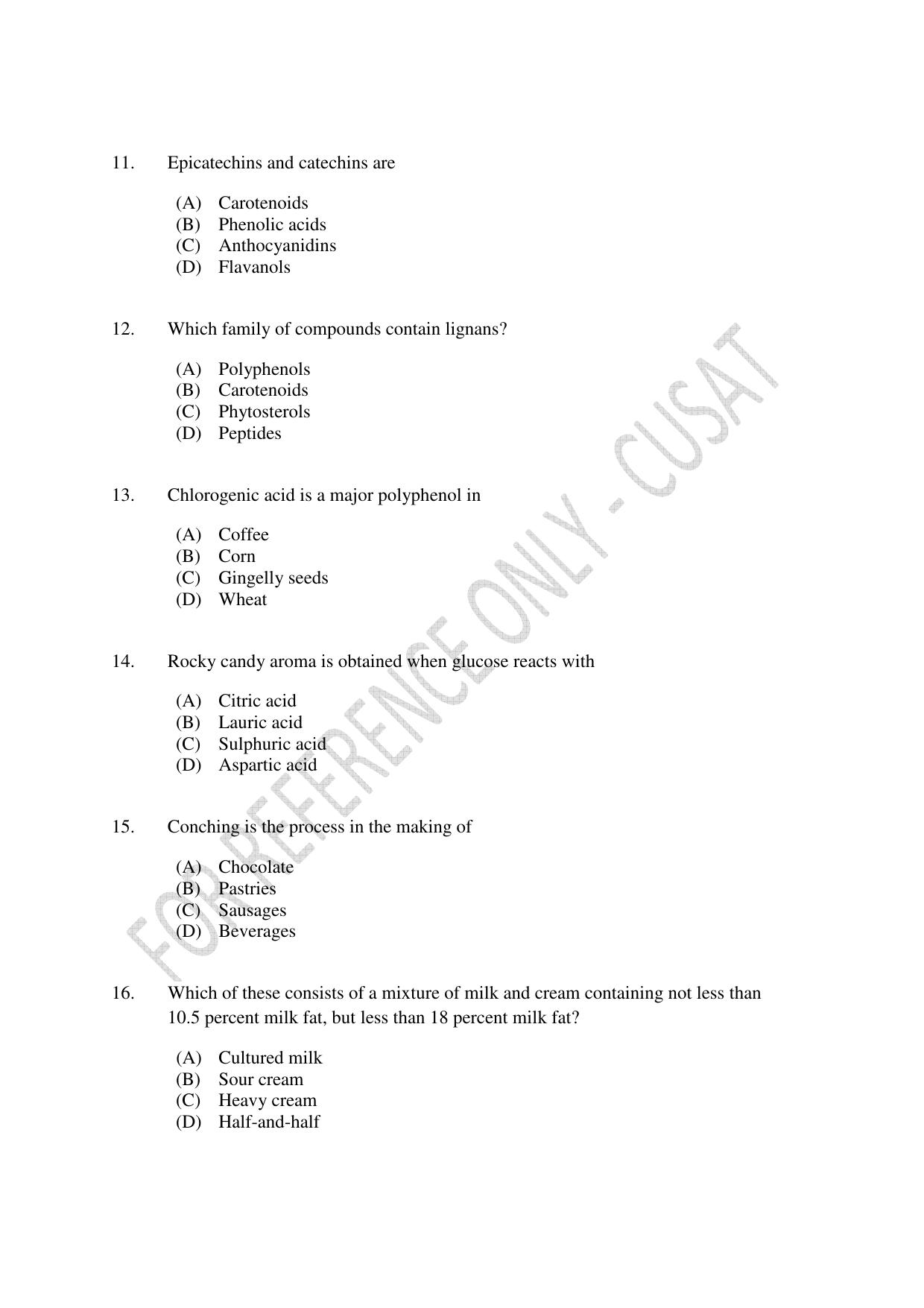CUSAT CAT 2023 FOOD SCIENCE Question Paper - Page 3