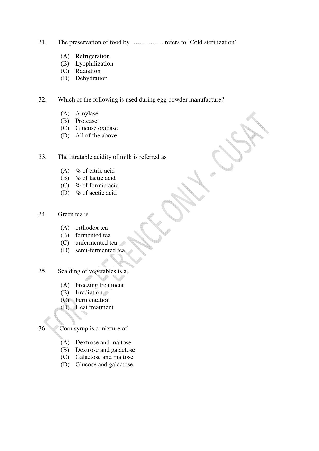 CUSAT CAT 2023 FOOD SCIENCE Question Paper - Page 7